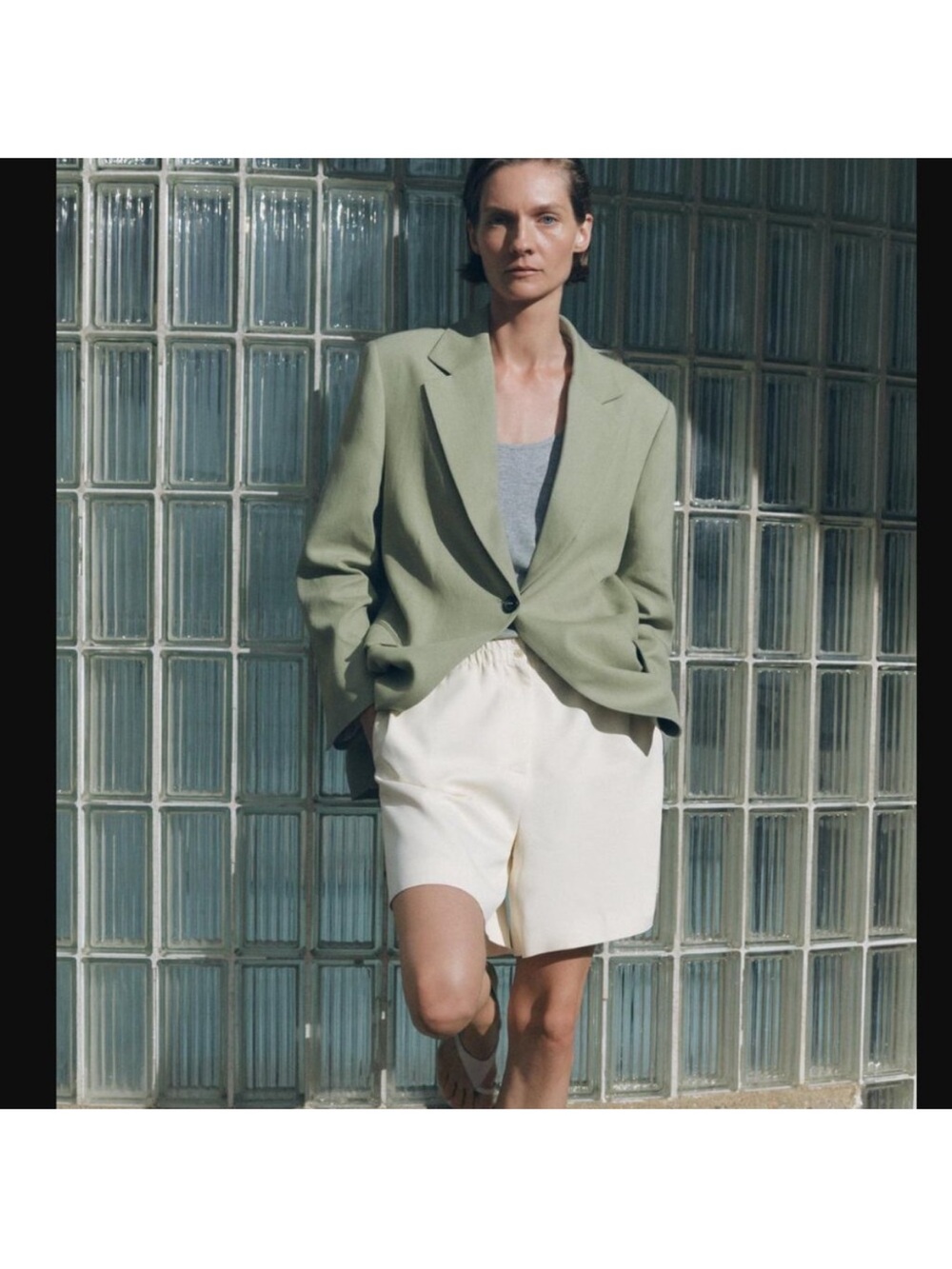 Zara ZW Collection Sea Green Linen Blend Oversized Blazer. Size L NWOT